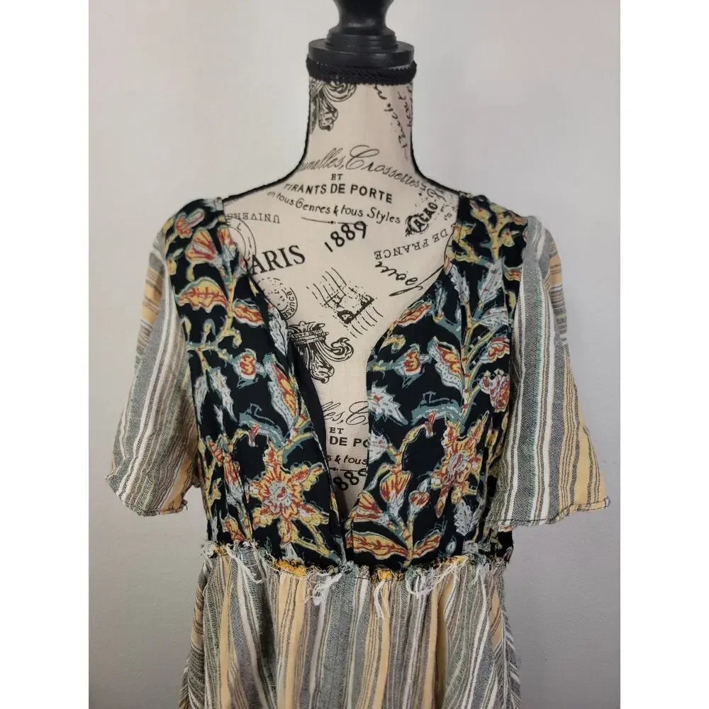 Free People Babydoll Under The Sun Mini Dress Tunic Top Boho Floral Sz Medium